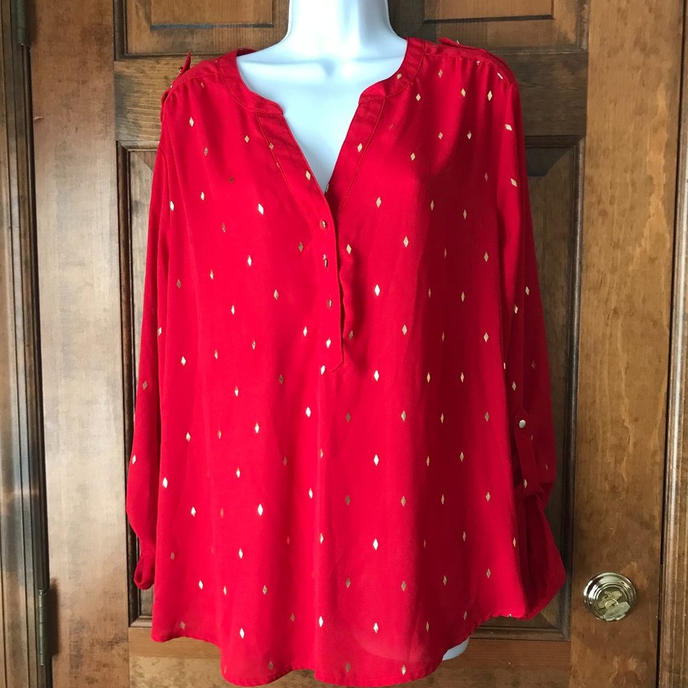 Zac & Rachel Red w/Scattered Gold Sparkle Diamonds Blouse X-Large